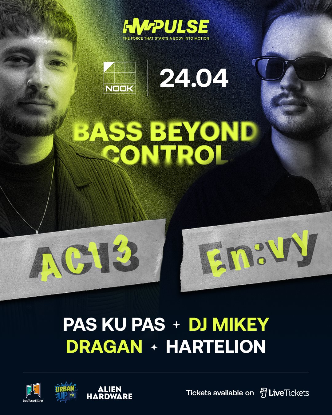 Poster for IMPULSE DNB #03 @Nook — AC13, En:vy, Pas Ku Pas, DJ Mikey, Dragan, Hartelion